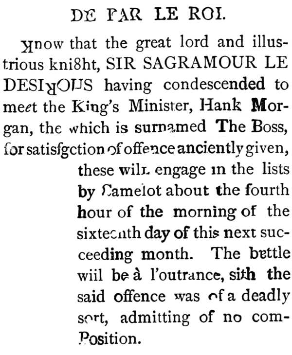 [type: Sir Sagramor challenges Sir Boss to mortal combat]