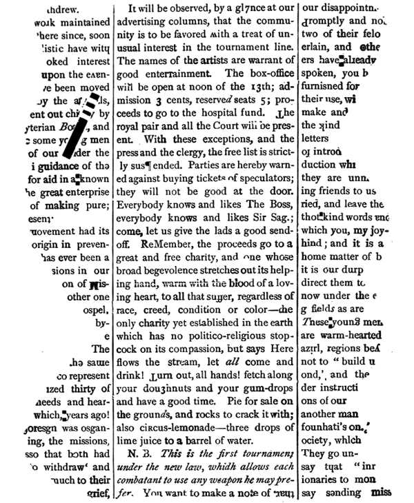 [type: Clarence hypes box office services, discloses free discretion in weapons]